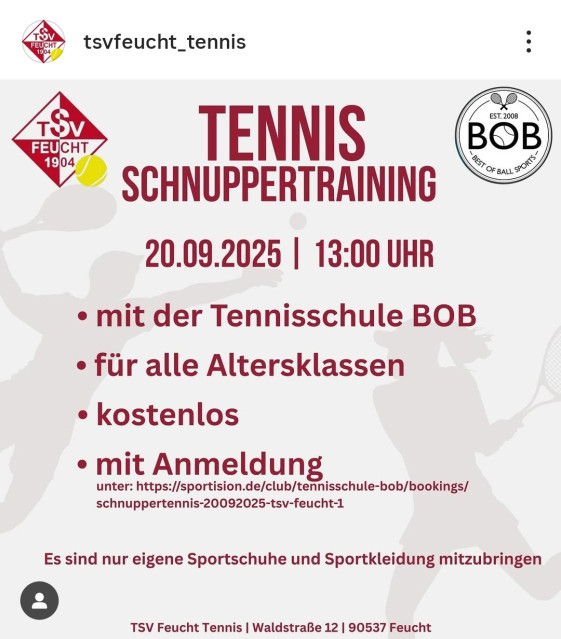 Schnuppertraining TSV Feucht Tennis