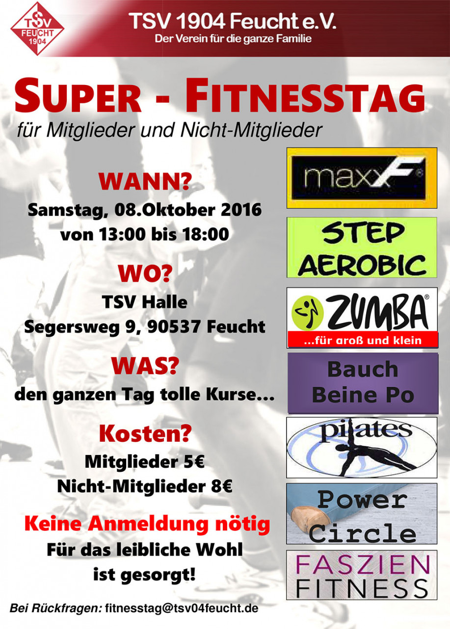 Fitnesstag des TSV am 8. Oktober - den ganzen Tag tolle Kurse!