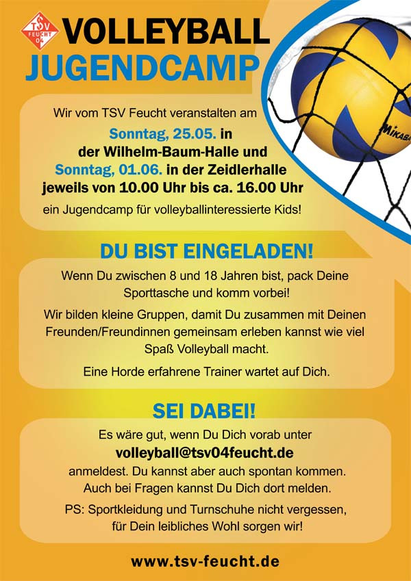 Volleyball Jugendcamp beim TSV - Wir laden DICH am Sonntag, 01. Juni zu uns ein!